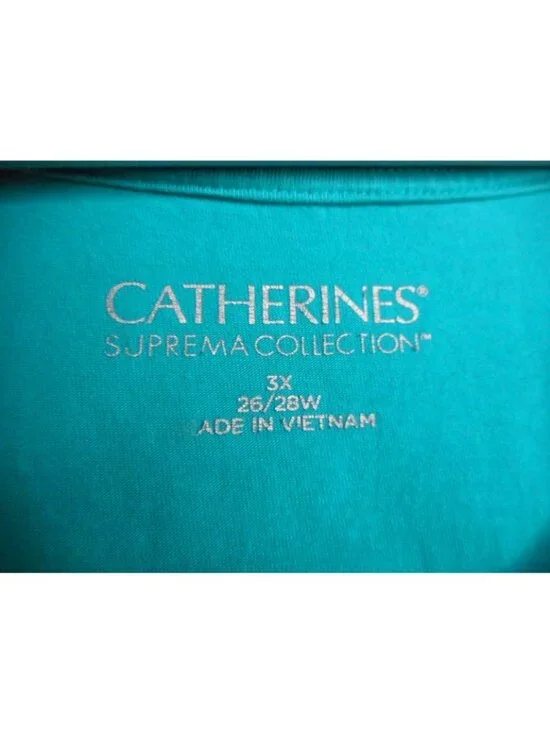 Catherines Size 3x  26/28 W Solid teal knit shirt short sleeve Suprema - Picture 2 of 3